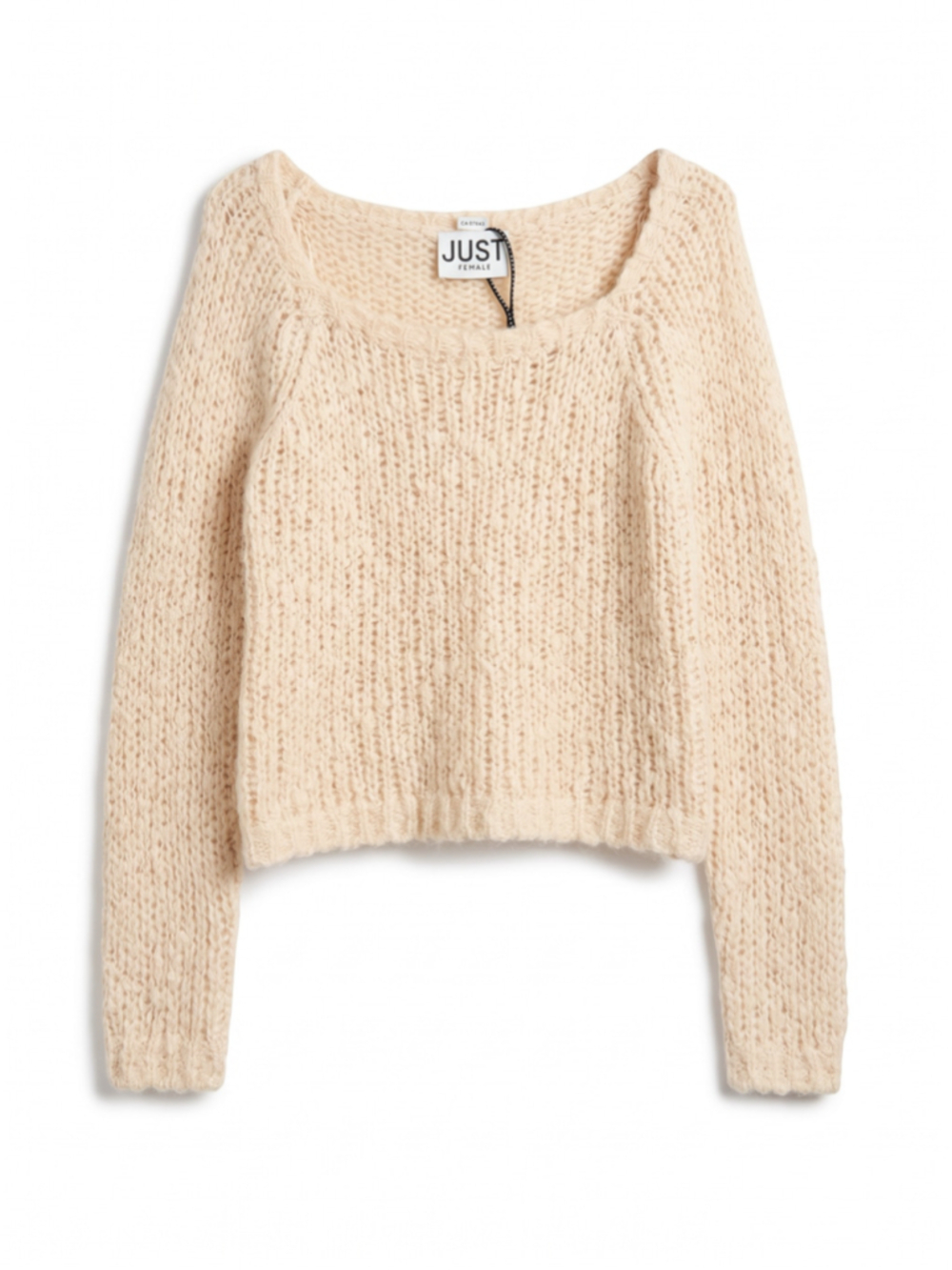 JUST FEMALE Sweater Open Chunky Knit Cream Squareneck Pullover Wool Alpaca, Sz S